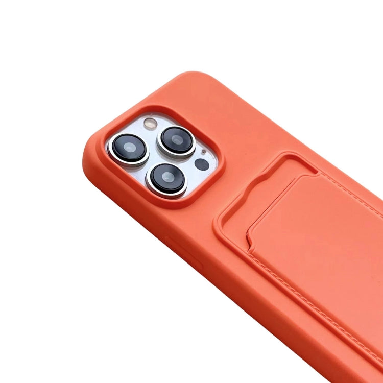 For iPhone 16 Pro Card Slot Liquid Silicone Phone Case with Lanyard(Orange) - iPhone 16 Pro Cases by PMC Jewellery | Online Shopping South Africa | PMC Jewellery | Buy Now Pay Later Mobicred