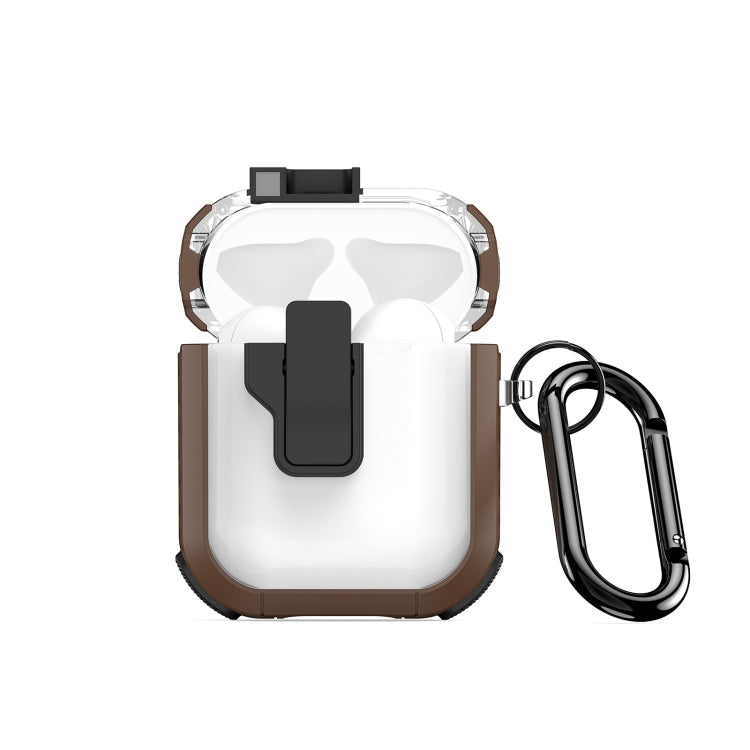 For AirPods 1/2 DUX DUCIS PECN Series Split Two-color Transparent Earphone Case with Hook(Khaki Black) - For AirPods 1/2 by DUX DUCIS | Online Shopping South Africa | PMC Jewellery | Buy Now Pay Later Mobicred