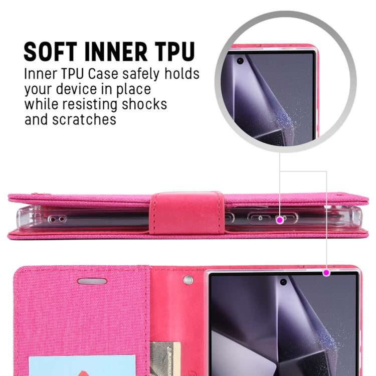 For Samsung Galaxy S24 Ultra 5G GOOSPERY CANVAS DIARY Fabric Texture Flip Leather Phone Case(Rose Red) - Galaxy S24 Ultra 5G Cases by GOOSPERY | Online Shopping South Africa | PMC Jewellery | Buy Now Pay Later Mobicred