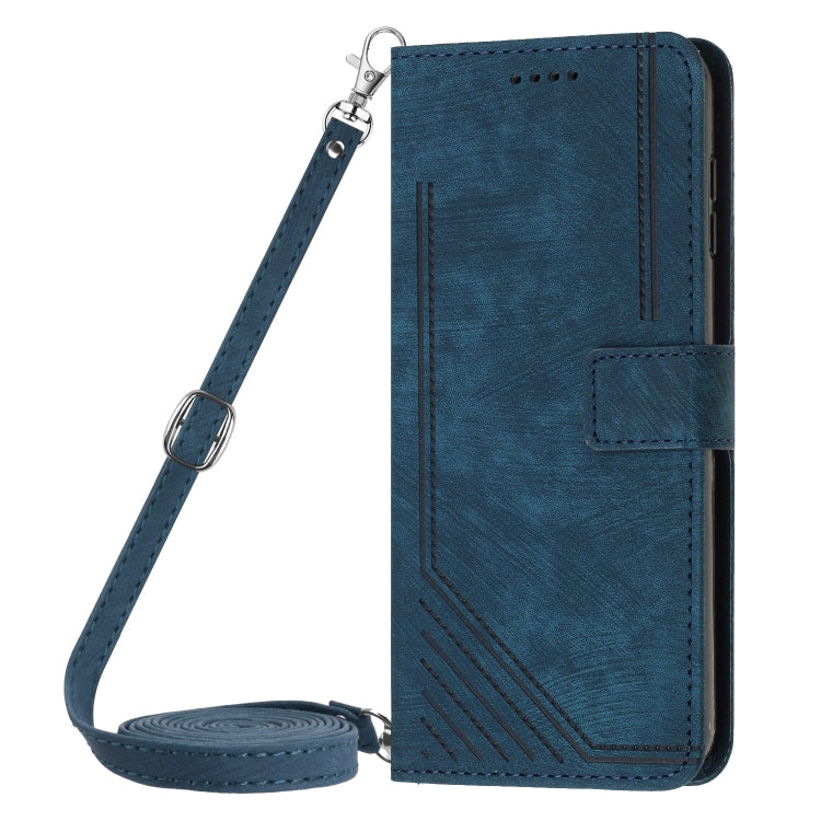 For Motorola Moto G Stylus 5G 2024 Skin Feel Stripe Pattern Leather Phone Case with Long Lanyard(Blue) - Motorola Cases by PMC Jewellery | Online Shopping South Africa | PMC Jewellery | Buy Now Pay Later Mobicred