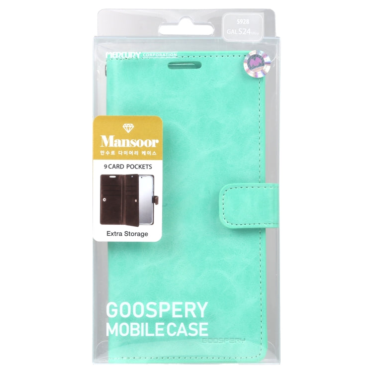 For Samsung Galaxy S24 Ultra 5G GOOSPERY MANSOOR DIARY 9 Card Slots Leather Phone Case(Mint Green) - Galaxy S24 Ultra 5G Cases by GOOSPERY | Online Shopping South Africa | PMC Jewellery | Buy Now Pay Later Mobicred