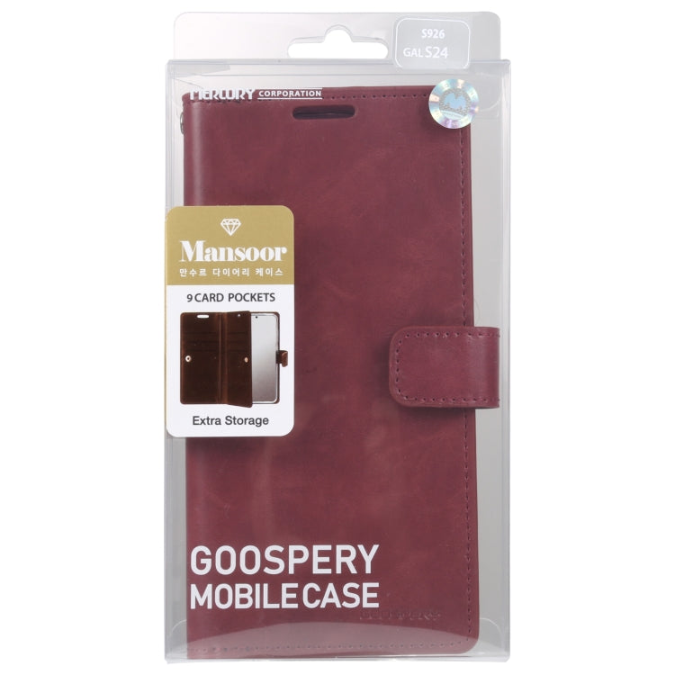 For Samsung Galaxy S24 5G GOOSPERY MANSOOR DIARY 9 Card Slots Leather Phone Case(Wine Red) - Galaxy S24 5G Cases by GOOSPERY | Online Shopping South Africa | PMC Jewellery | Buy Now Pay Later Mobicred