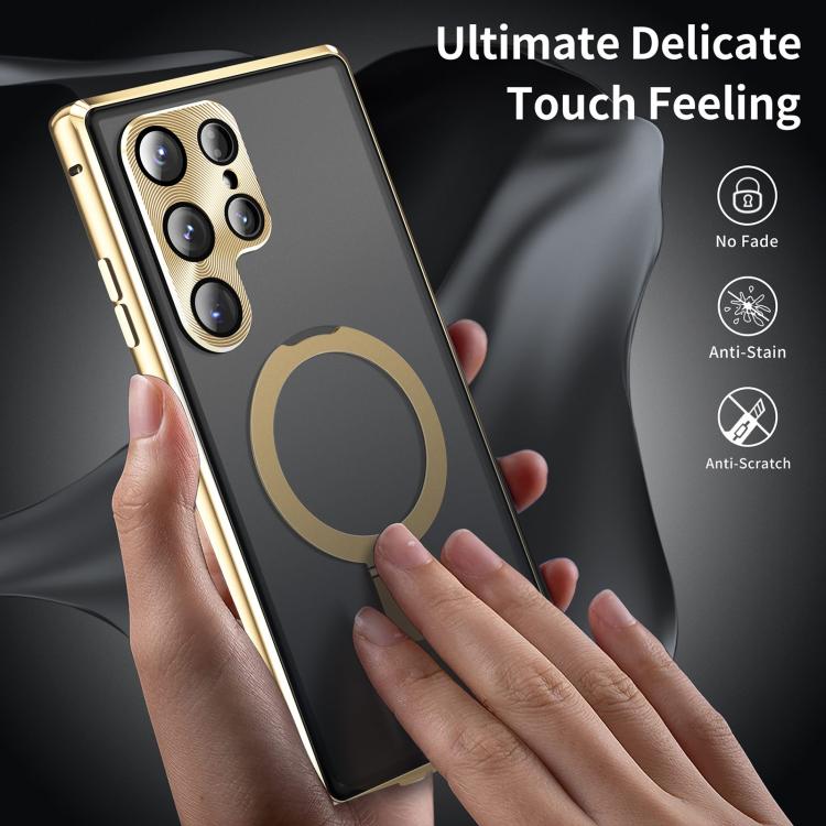 For Samsung Galaxy S25 Ultra 5G MagSafe Magnetic HD Frosted Tempered Glass Holder Phone Case(Gold) - Galaxy S25 Ultra 5G Cases by PMC Jewellery | Online Shopping South Africa | PMC Jewellery | Buy Now Pay Later Mobicred