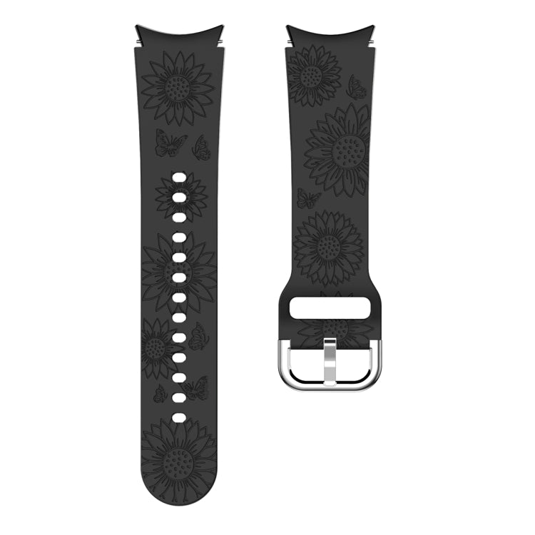 For Samsung Galaxy Watch 6 Sunflower Pattern Embossed Silicone Watch Band(Black) - Watch Bands by PMC Jewellery | Online Shopping South Africa | PMC Jewellery