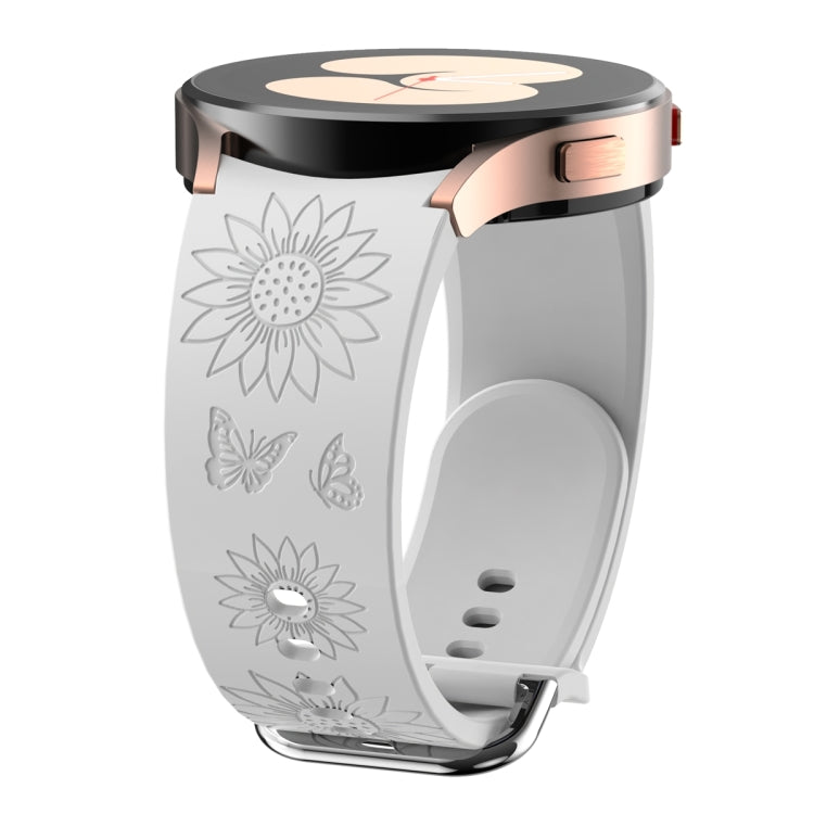 For Samsung Galaxy Watch 6 Sunflower Pattern Embossed Silicone Watch Band(Light Grey) - Watch Bands by PMC Jewellery | Online Shopping South Africa | PMC Jewellery