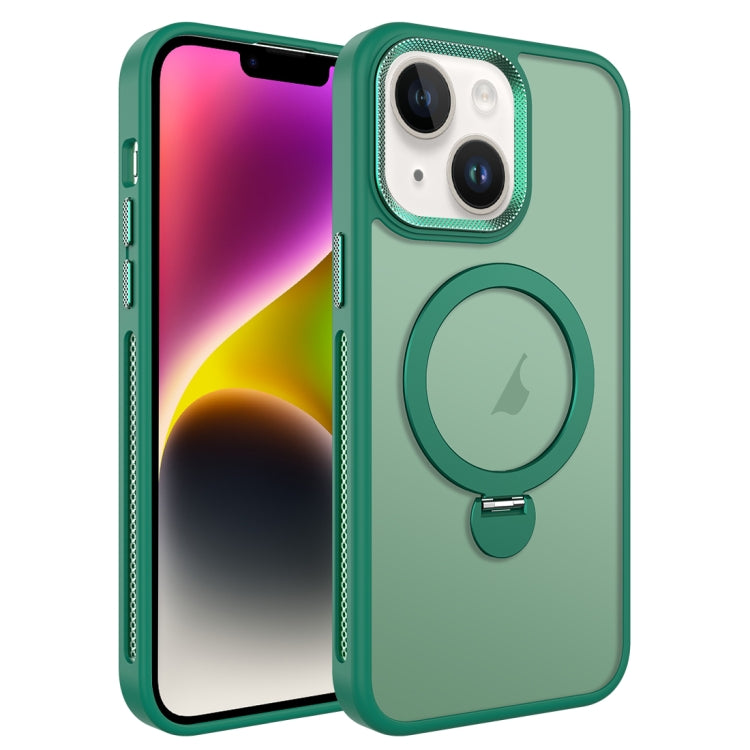 For iPhone 14 Plus MagSafe Magnetic Holder Breathable Phone Case(Green) - iPhone 14 Plus Cases by PMC Jewellery | Online Shopping South Africa | PMC Jewellery