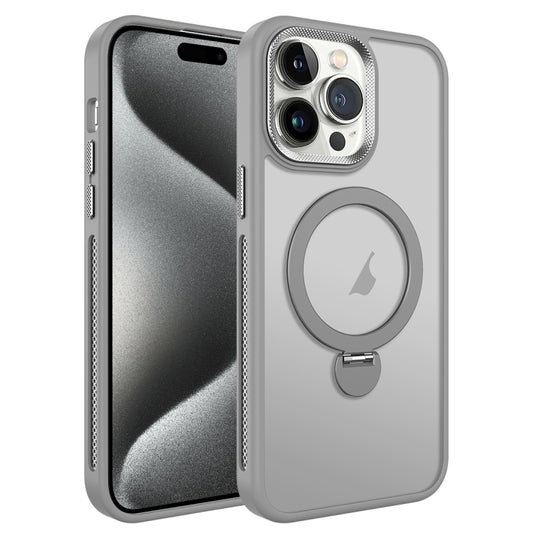 For iPhone 15 Pro MagSafe Magnetic Holder Breathable Phone Case(Grey) - iPhone 15 Pro Cases by PMC Jewellery | Online Shopping South Africa | PMC Jewellery