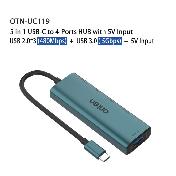 Onten UC119 5 in 1 USB-C / Type-C to USB 4-Ports USB HUB with 5V Input - USB HUB by Onten | Online Shopping South Africa | PMC Jewellery | Buy Now Pay Later Mobicred