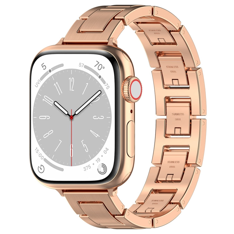 For Apple Watch Series 8 41mm H Slim Stainless Steel Watch Band(Rose Gold) - Watch Bands by PMC Jewellery | Online Shopping South Africa | PMC Jewellery