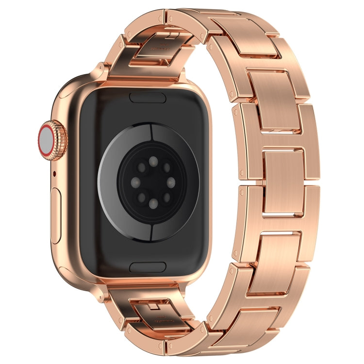 For Apple Watch SE 2022 44mm H Slim Stainless Steel Watch Band(Rose Gold) - Watch Bands by PMC Jewellery | Online Shopping South Africa | PMC Jewellery