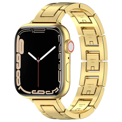 For Apple Watch Series 7 45mm H Slim Stainless Steel Watch Band(Gold) - Watch Bands by PMC Jewellery | Online Shopping South Africa | PMC Jewellery