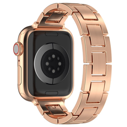 For Apple Watch Series 7 45mm H Slim Stainless Steel Watch Band(Rose Gold) - Watch Bands by PMC Jewellery | Online Shopping South Africa | PMC Jewellery