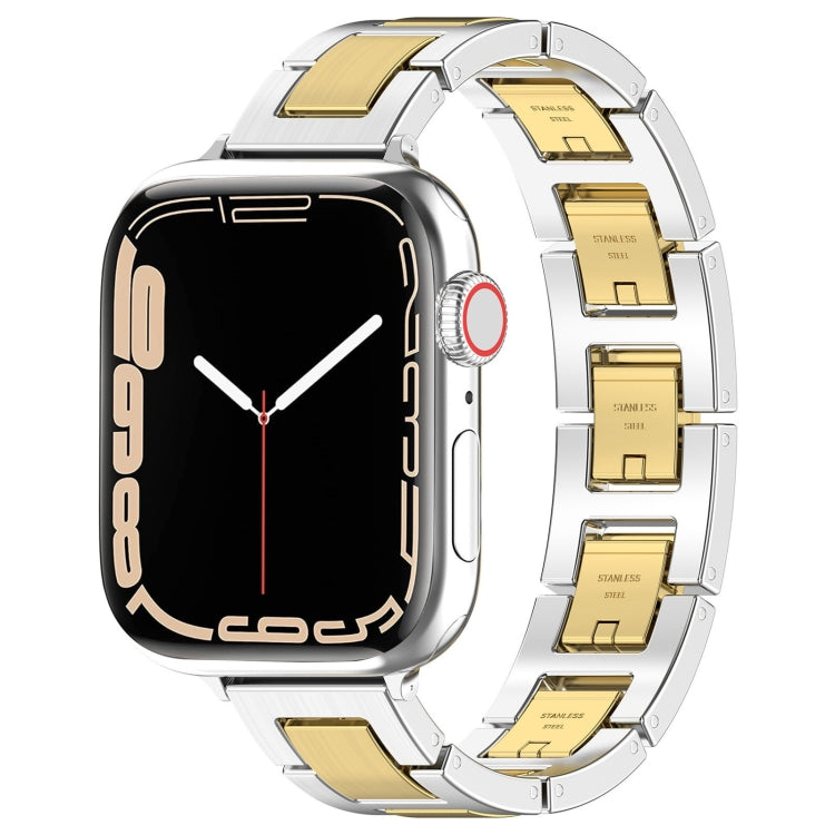 For Apple Watch Series 6 44mm H Slim Stainless Steel Watch Band(Silver Gold) - Watch Bands by PMC Jewellery | Online Shopping South Africa | PMC Jewellery