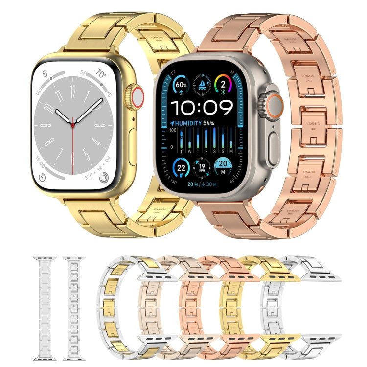 For Apple Watch Ultra 49mm H Slim Stainless Steel Watch Band(Rose Gold) - Watch Bands by PMC Jewellery | Online Shopping South Africa | PMC Jewellery