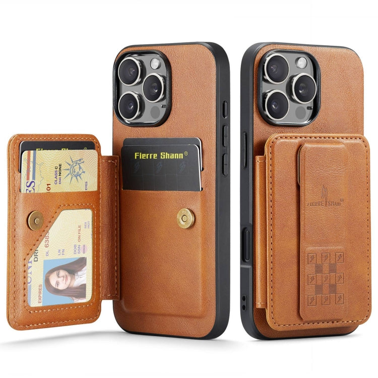 For iPhone 16 Pro Fierre Shann Oil Wax Cow Leather Card Holder Back Phone Case(Brown) - iPhone 16 Pro Cases by FIERRE SHANN | Online Shopping South Africa | PMC Jewellery | Buy Now Pay Later Mobicred