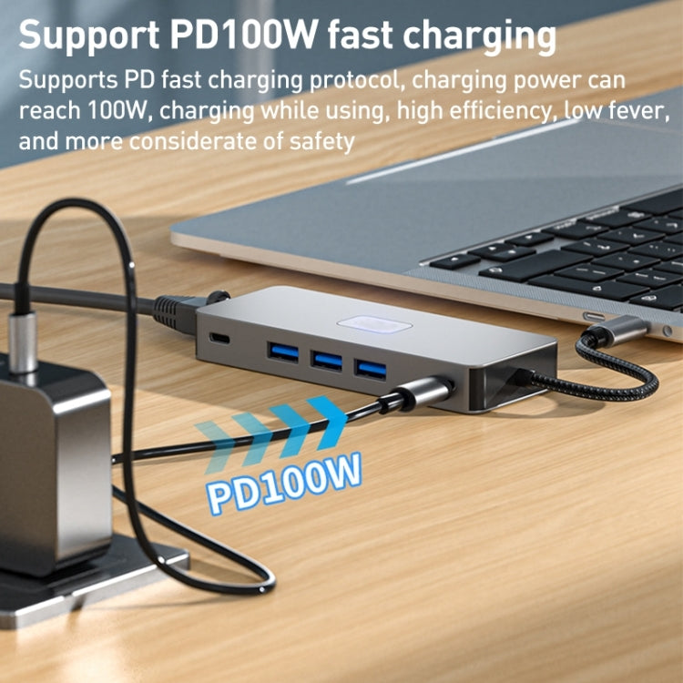 BYL-2315 10 in 1 Type-C to PD100W + USB3.0 + HDMI + RJ45 + SD/TF HUB Docking Station(Space Grey) - USB HUB by PMC Jewellery | Online Shopping South Africa | PMC Jewellery | Buy Now Pay Later Mobicred