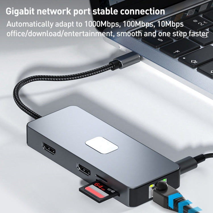 BYL-2315 10 in 1 Type-C to PD100W + USB3.0 + HDMI + RJ45 + SD/TF HUB Docking Station(Space Grey) - USB HUB by PMC Jewellery | Online Shopping South Africa | PMC Jewellery | Buy Now Pay Later Mobicred