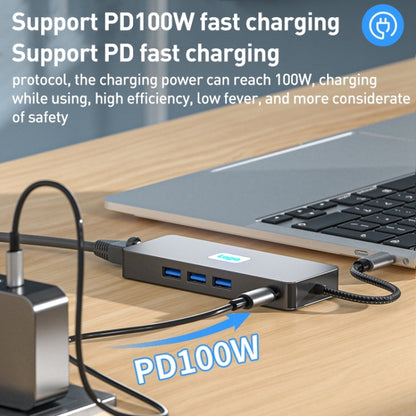 BYL-2401 8 in 1 Type-C to PD100W + USB3.0 + HDMI + DP + RJ45 HUB Docking Station(Space Grey) - USB HUB by PMC Jewellery | Online Shopping South Africa | PMC Jewellery | Buy Now Pay Later Mobicred