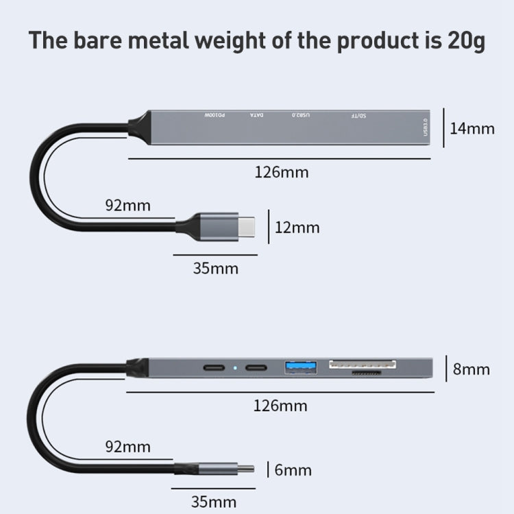 ADS-807 PD100 6 in 1 Type-C to PD100W + USB3.0 + USB2.0 + SD/TF HUB Docking Station(Space Grey) - USB HUB by PMC Jewellery | Online Shopping South Africa | PMC Jewellery | Buy Now Pay Later Mobicred