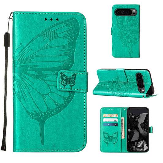 For Google Pixel 9 Pro Embossed Butterfly Leather Phone Case(Green) - Google Cases by PMC Jewellery | Online Shopping South Africa | PMC Jewellery | Buy Now Pay Later Mobicred