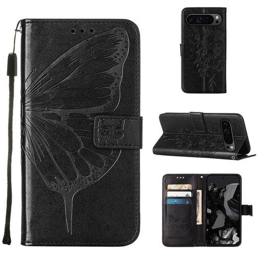 For Google Pixel 9 Pro Embossed Butterfly Leather Phone Case(Black) - Google Cases by PMC Jewellery | Online Shopping South Africa | PMC Jewellery | Buy Now Pay Later Mobicred