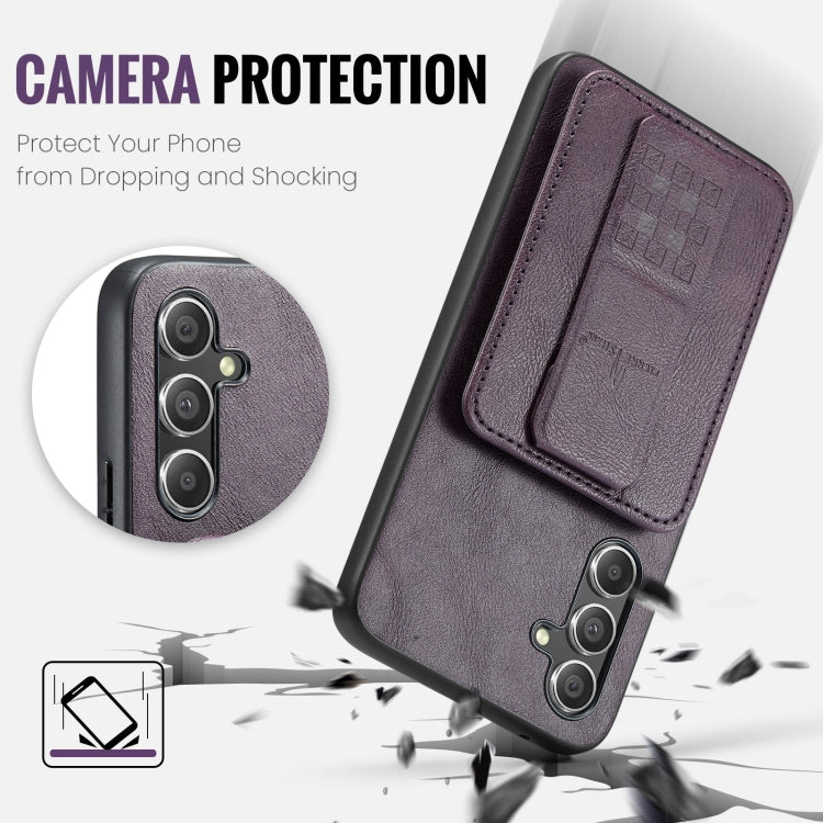 For Samsung Galaxy S24+ 5G Fierre Shann Oil Wax Cow Leather Card Holder Back Phone Case(Purple) - Galaxy S24+ 5G Cases by FIERRE SHANN | Online Shopping South Africa | PMC Jewellery | Buy Now Pay Later Mobicred