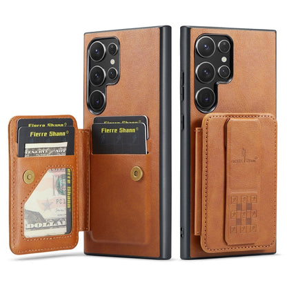 For Samsung Galaxy S24 Ultra 5G Fierre Shann Oil Wax Cow Leather Card Holder Back Phone Case(Brown) - Galaxy S24 Ultra 5G Cases by FIERRE SHANN | Online Shopping South Africa | PMC Jewellery | Buy Now Pay Later Mobicred