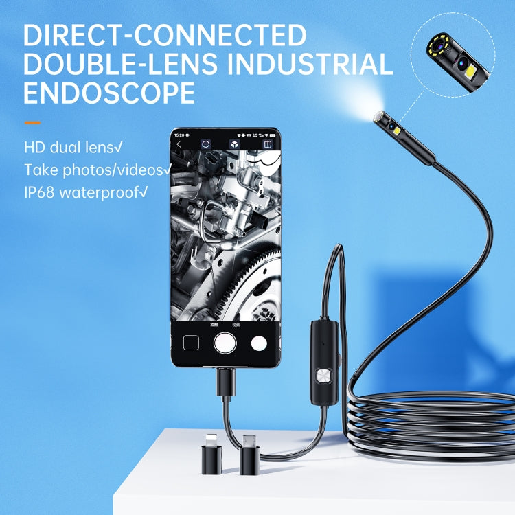 AN112 8mm Double Lenses HD Industry Endoscope Type-C + Micro USB + 8 Pin Connection, Length:10m Hard Tube -  by PMC Jewellery | Online Shopping South Africa | PMC Jewellery | Buy Now Pay Later Mobicred