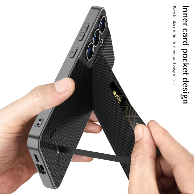 For Samsung Galaxy S25+ 5G GKK Rotor Bracket Recessed Card Bag Full Coverage Phone Case(Carbon Fibre Texture) - Galaxy S25+ 5G Cases by GKK | Online Shopping South Africa | PMC Jewellery | Buy Now Pay Later Mobicred