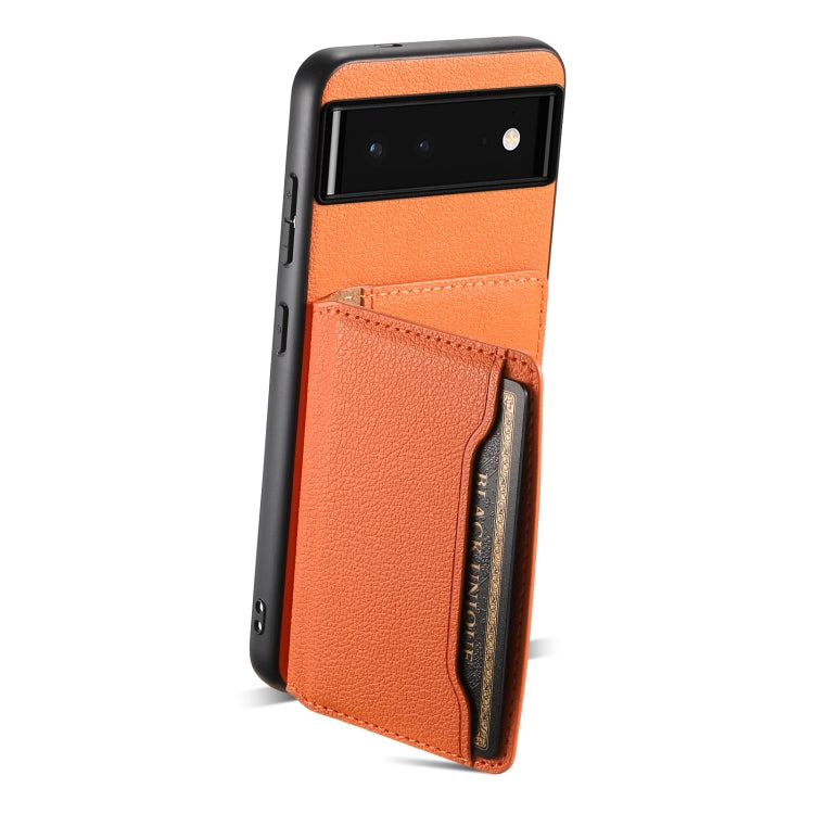 For Google Pixel 6 Calf Texture Card Bag Design Full Coverage Phone Case(Orange) - Google Cases by PMC Jewellery | Online Shopping South Africa | PMC Jewellery | Buy Now Pay Later Mobicred