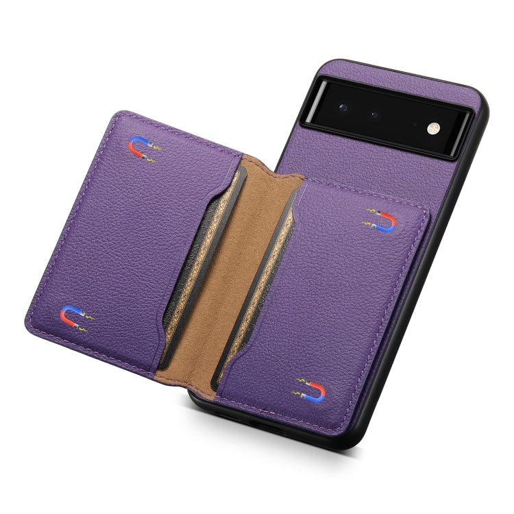 For Google Pixel 6 Calf Texture Card Bag Design Full Coverage Phone Case(Purple) - Google Cases by PMC Jewellery | Online Shopping South Africa | PMC Jewellery | Buy Now Pay Later Mobicred