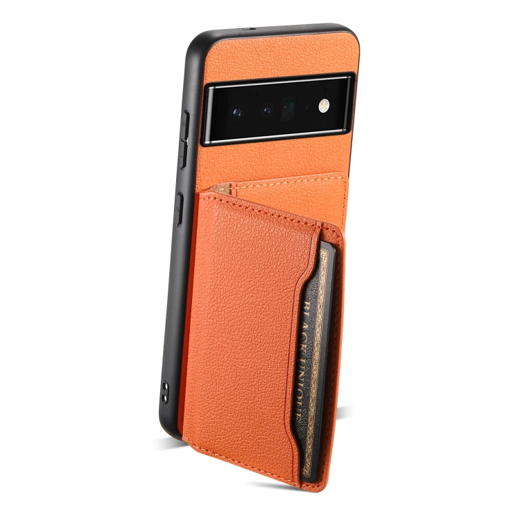 For Google Pixel 6 Pro Calf Texture Card Bag Design Full Coverage Phone Case(Orange) - Google Cases by PMC Jewellery | Online Shopping South Africa | PMC Jewellery | Buy Now Pay Later Mobicred