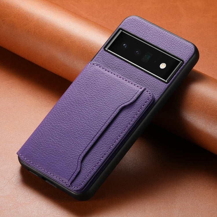 For Google Pixel 6 Pro Calf Texture Card Bag Design Full Coverage Phone Case(Purple) - Google Cases by PMC Jewellery | Online Shopping South Africa | PMC Jewellery | Buy Now Pay Later Mobicred