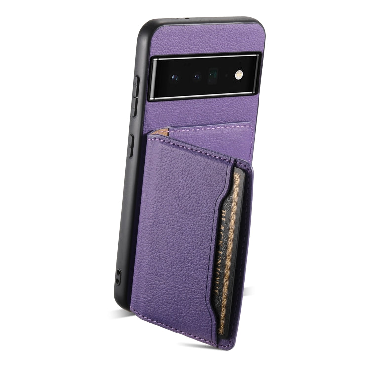 For Google Pixel 6 Pro Calf Texture Card Bag Design Full Coverage Phone Case(Purple) - Google Cases by PMC Jewellery | Online Shopping South Africa | PMC Jewellery | Buy Now Pay Later Mobicred