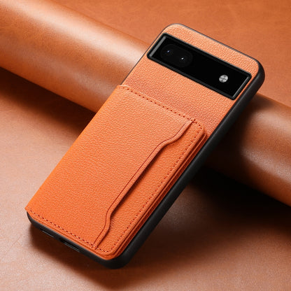 For Google Pixel 6a Calf Texture Card Bag Design Full Coverage Phone Case(Orange) - Google Cases by PMC Jewellery | Online Shopping South Africa | PMC Jewellery | Buy Now Pay Later Mobicred