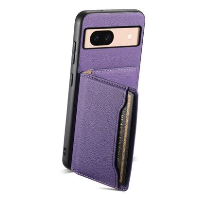 For Google Pixel 8a Calf Texture Card Bag Design Full Coverage Phone Case(Purple) - Google Cases by PMC Jewellery | Online Shopping South Africa | PMC Jewellery | Buy Now Pay Later Mobicred