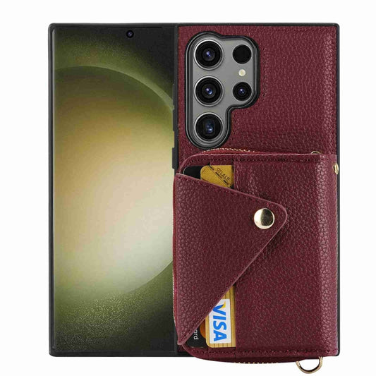 For Samsung Galaxy S24 Ultra 5G Crossbody Zipper Card Bag RFID Anti-theft Phone Case(Wine Red) - Galaxy S24 Ultra 5G Cases by PMC Jewellery | Online Shopping South Africa | PMC Jewellery | Buy Now Pay Later Mobicred