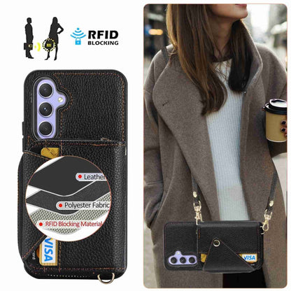 For Samsung Galaxy S24 5G Crossbody Zipper Card Bag RFID Anti-theft Phone Case(Black) - Galaxy S24 5G Cases by PMC Jewellery | Online Shopping South Africa | PMC Jewellery | Buy Now Pay Later Mobicred