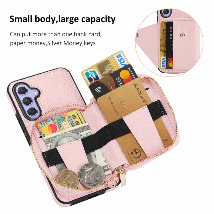 For Samsung Galaxy S24+ 5G Crossbody Zipper Card Bag RFID Anti-theft Phone Case(Pink) - Galaxy S24+ 5G Cases by PMC Jewellery | Online Shopping South Africa | PMC Jewellery | Buy Now Pay Later Mobicred