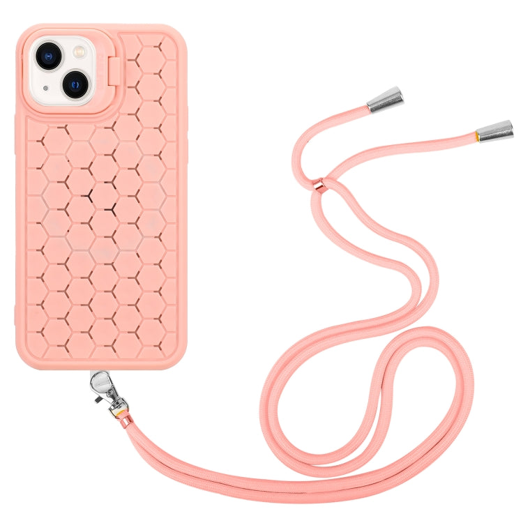 For iPhone 15 Plus Honeycomb Radiating Lens Holder Magsafe Phone Case with Lanyard(Pink) - iPhone 15 Plus Cases by PMC Jewellery | Online Shopping South Africa | PMC Jewellery