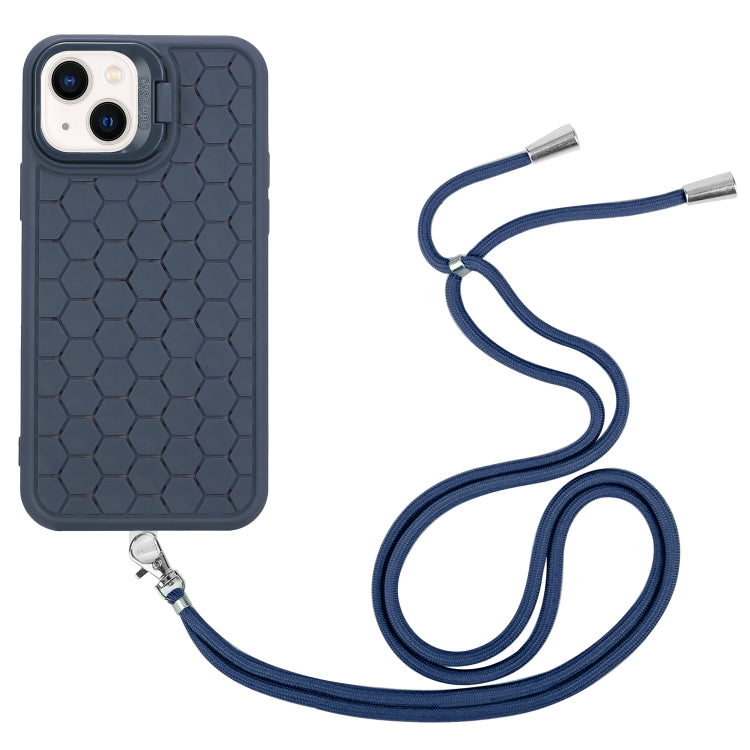 For iPhone 15 Honeycomb Radiating Lens Holder Magsafe Phone Case with Lanyard(Blue) - iPhone 15 Cases by PMC Jewellery | Online Shopping South Africa | PMC Jewellery