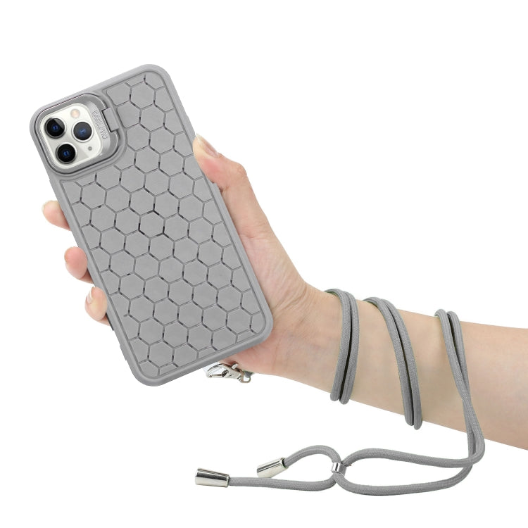 For iPhone 14 Pro Max Honeycomb Radiating Lens Holder Magsafe Phone Case with Lanyard(Grey) - iPhone 14 Pro Max Cases by PMC Jewellery | Online Shopping South Africa | PMC Jewellery