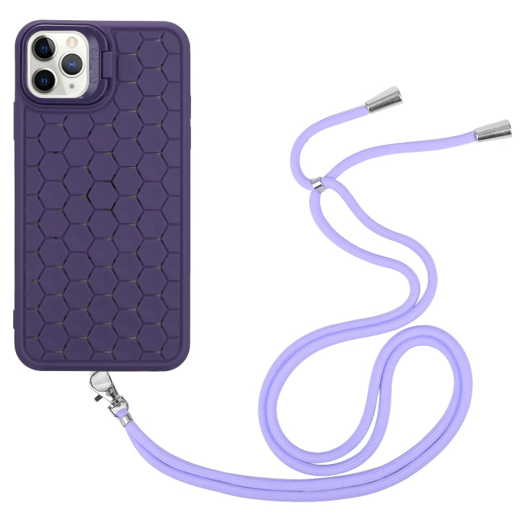 For iPhone 13 Pro Honeycomb Radiating Lens Holder Magsafe Phone Case with Lanyard(Purple) - iPhone 13 Pro Cases by PMC Jewellery | Online Shopping South Africa | PMC Jewellery