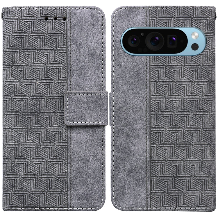 For Google Pixel 9 Geometric Embossed Leather Phone Case(Grey) - Google Cases by PMC Jewellery | Online Shopping South Africa | PMC Jewellery | Buy Now Pay Later Mobicred