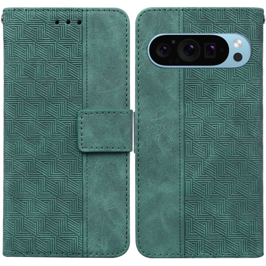 For Google Pixel 9 Geometric Embossed Leather Phone Case(Green) - Google Cases by PMC Jewellery | Online Shopping South Africa | PMC Jewellery | Buy Now Pay Later Mobicred