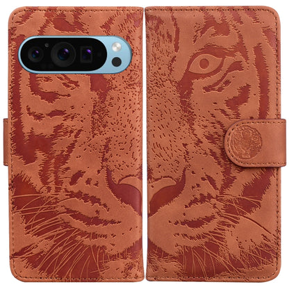 For Google Pixel 9 Pro 5G Tiger Embossing Pattern Flip Leather Phone Case(Brown) - Google Cases by PMC Jewellery | Online Shopping South Africa | PMC Jewellery | Buy Now Pay Later Mobicred