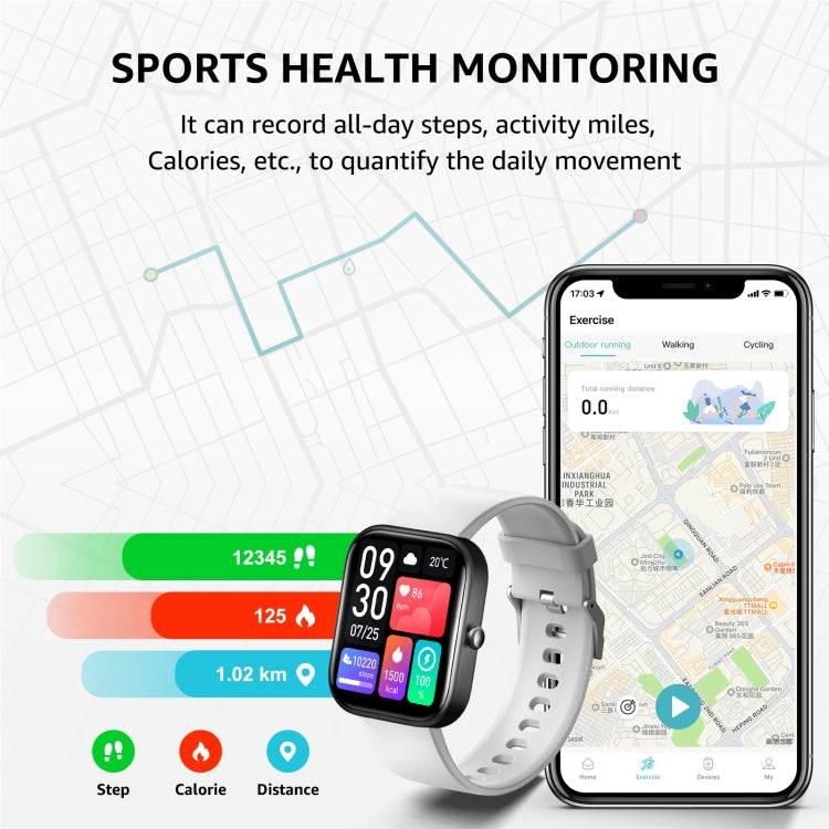 GTS5 2.0 inch Fitness Health Smart Watch, BT Call / Heart Rate / Blood Pressure / MET / Blood Glucose(Light Grey) - Smart Wristbands by PMC Jewellery | Online Shopping South Africa | PMC Jewellery
