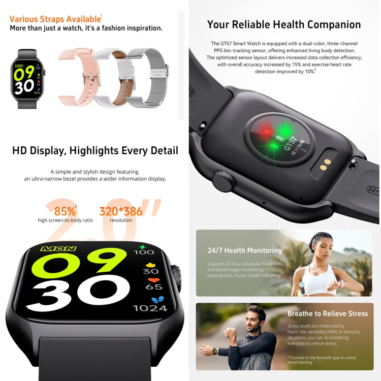 GTS7 2.0 inch Fitness Health Smart Watch, BT Call / Heart Rate / Blood Pressure / MET(Light Grey) - Smart Wristbands by PMC Jewellery | Online Shopping South Africa | PMC Jewellery