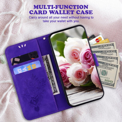 For Google Pixel 9 Pro Butterfly Rose Embossed Leather Phone Case(Purple) - Google Cases by PMC Jewellery | Online Shopping South Africa | PMC Jewellery | Buy Now Pay Later Mobicred