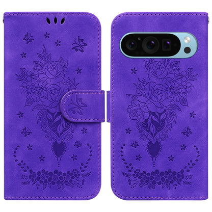 For Google Pixel 9 Butterfly Rose Embossed Leather Phone Case(Purple) - Google Cases by PMC Jewellery | Online Shopping South Africa | PMC Jewellery | Buy Now Pay Later Mobicred